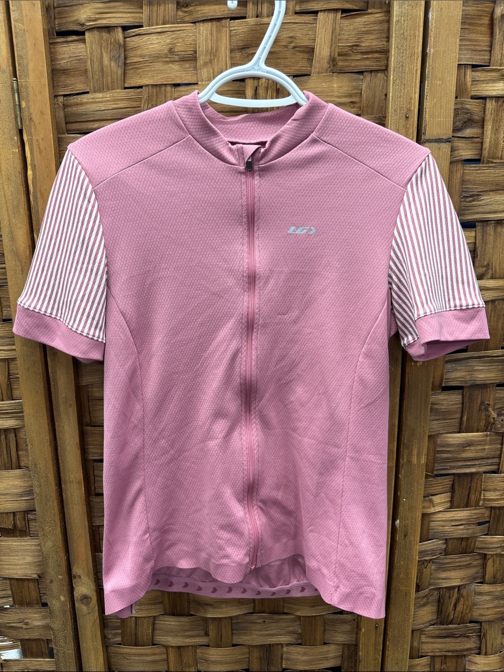 Louis Garneau Pink Short Sleeve Cycling Jersey with Striped Sleeves